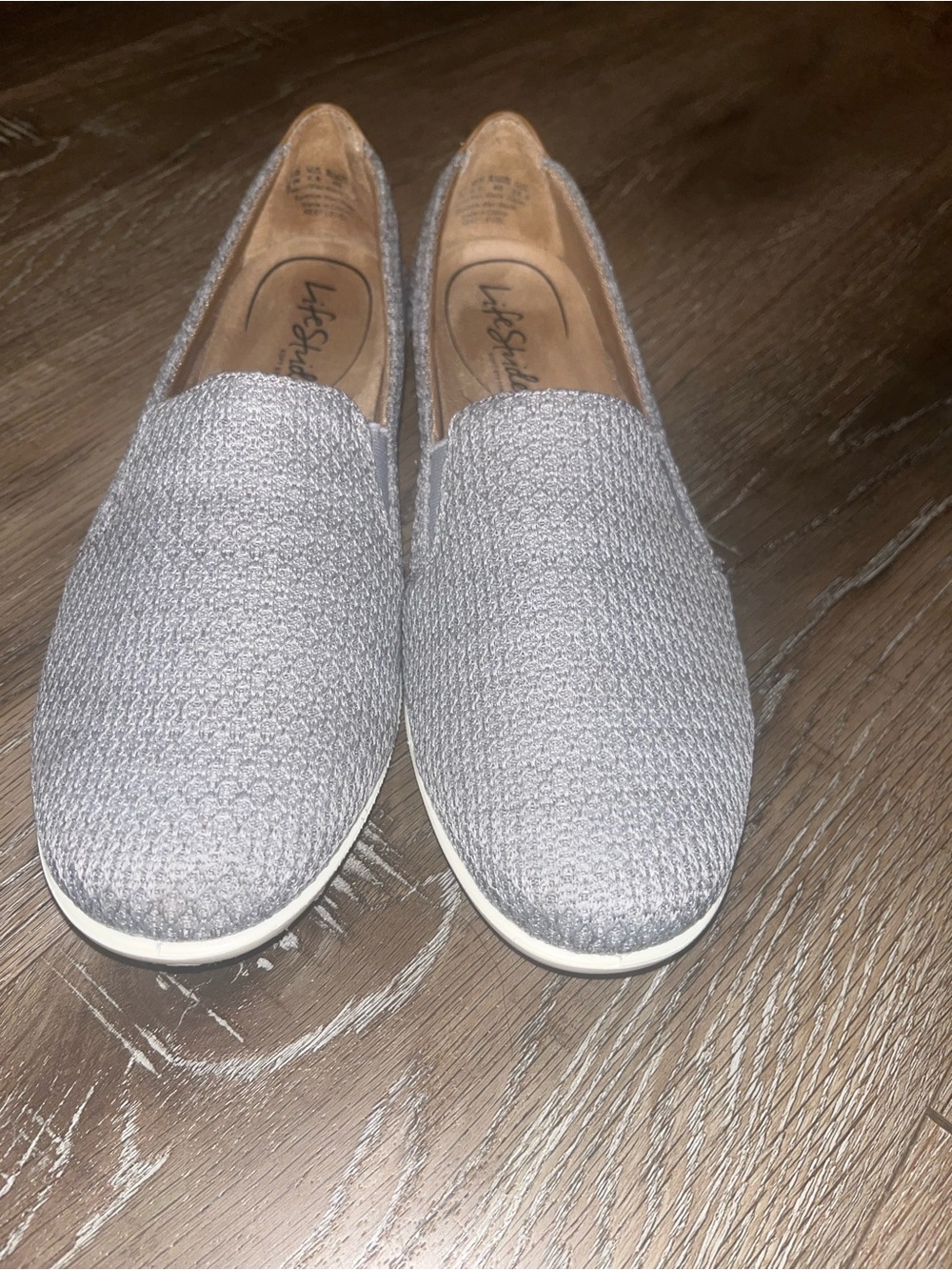 Life Stride Light Gray Knit Slip-On Loafers